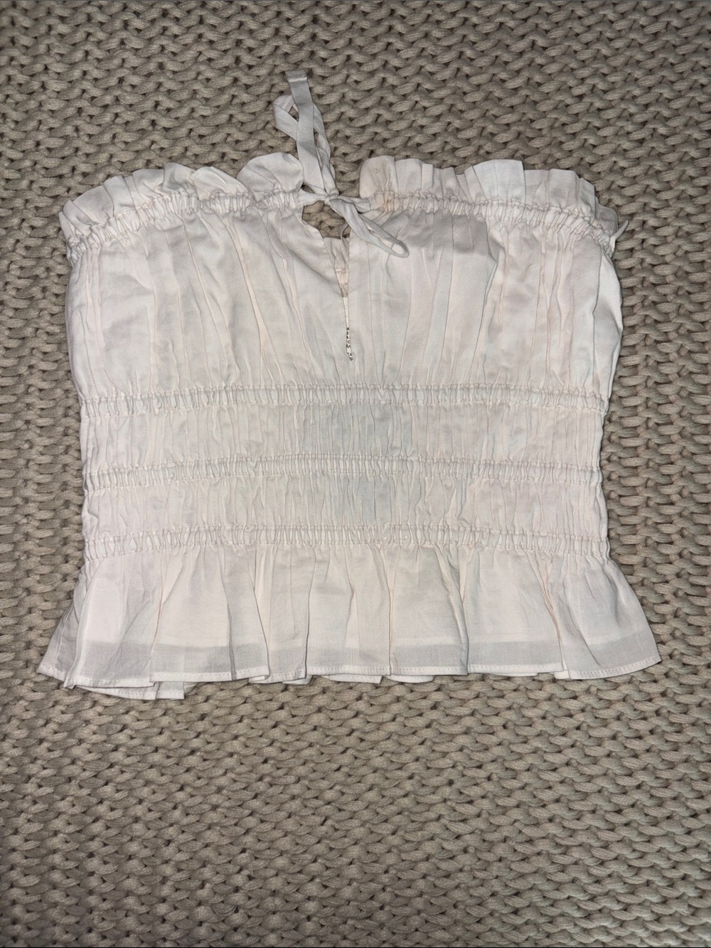 Strapless Smocked Ruffle Crop Top - Ivory